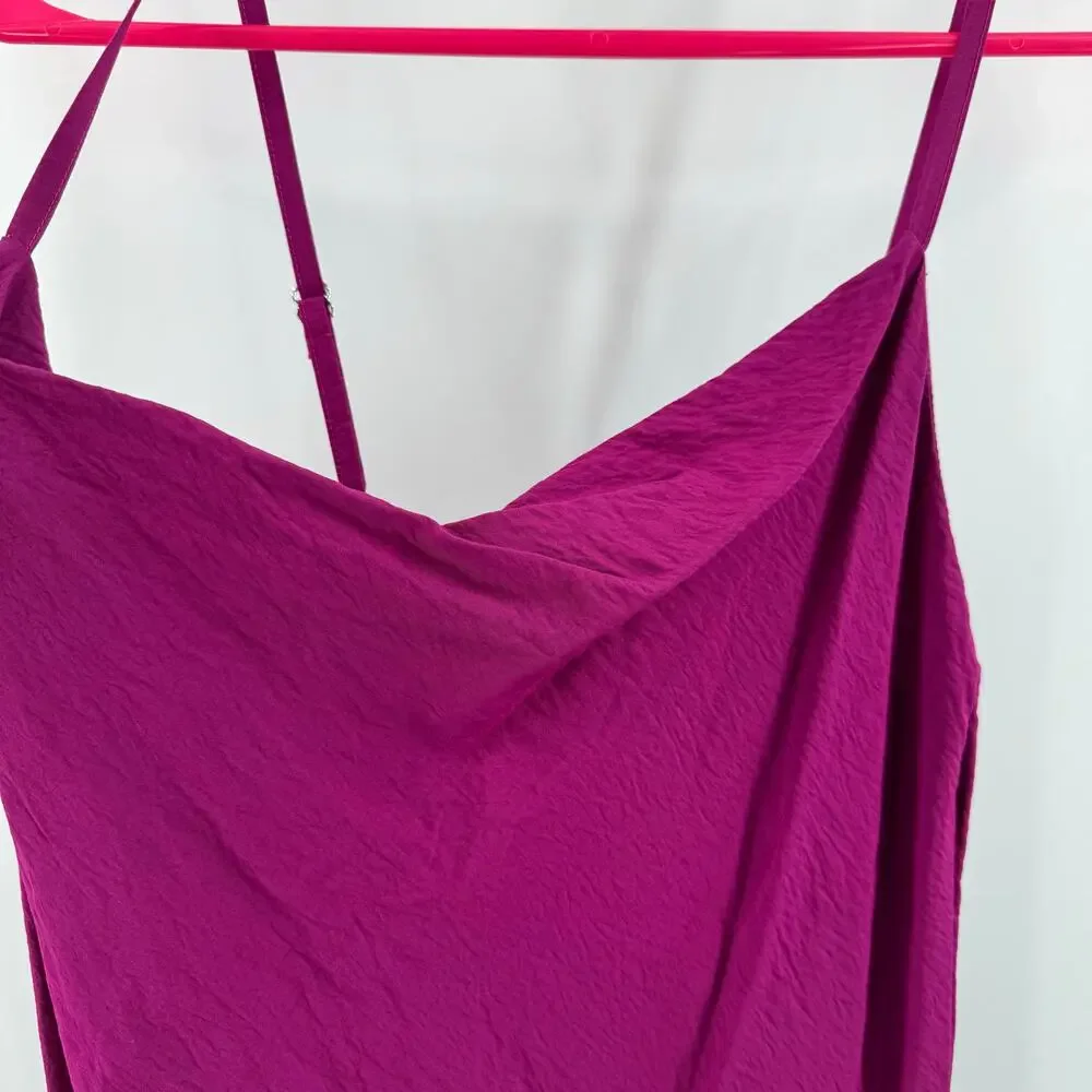 SELF CONTRAST Dress Women’s Size Medium NWT Norah Midi Slip Magenta Drape Neck